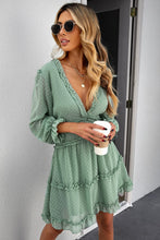 Load image into Gallery viewer, Layered Ruffled Open Back Puff Sleeve Swiss Dot Mini Dress