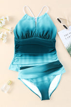 Load image into Gallery viewer, Oceanic Gradient Color Peekaboo Halter Tankini Swimsuit