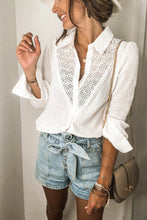 Load image into Gallery viewer, Floral Lace Hollow-out Splicing Crinkled Shirt