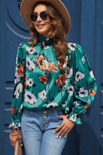 Load image into Gallery viewer, Floral Print Smocked Mock Neck Blouse