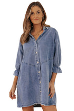 Load image into Gallery viewer, Buttoned Long Sleeve Denim Mini Dress