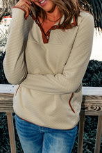 Load image into Gallery viewer, Beige Contrast Binding Snap Button Geometric Pullover Sweatshirt