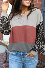 Load image into Gallery viewer, Wild Leopard Contrast Sleeve Colorblock Waffle Knit Top