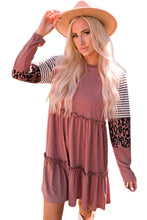 Load image into Gallery viewer, Striped Leopard Patchwork Long Sleeve Mini Dress