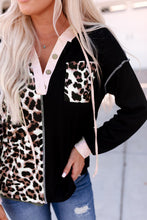 Load image into Gallery viewer, Leopard Patchwork Buttoned Hooded Sweatshirt