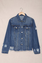 Load image into Gallery viewer, Lapel Distressed Raw Hem Buttons Denim Jacket