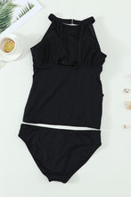 Load image into Gallery viewer, High Neck Plunge Mesh Ruched Tankini Swimwear