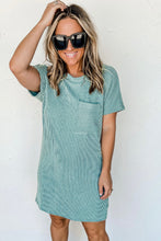Load image into Gallery viewer, Striped Ribbed Knit T-shirt Shift Dress