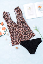 Load image into Gallery viewer, Ruffled Leopard Tankini Top and Solid Color Panty Swimwear