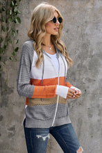 Load image into Gallery viewer, Zipped Front Colorblock Hollow-out Knit Hoodie