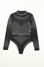 Load image into Gallery viewer, Rhinestone Sheer Mesh Long Sleeve Bodysuit