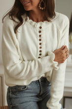 Load image into Gallery viewer, Beige Frill Trim Buttoned Knit Pullover Sweater