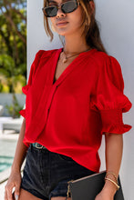 Load image into Gallery viewer, Solid Color Half Sleeve V Neck Blouse