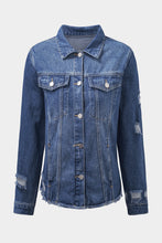 Load image into Gallery viewer, Lapel Distressed Raw Hem Buttons Denim Jacket