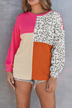 Load image into Gallery viewer, Leopard Patchwork Color Block Ribbed Long Sleeve Top