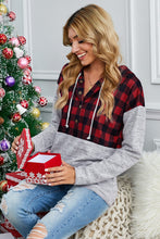 Load image into Gallery viewer, Plaid Splicing Pocketed Gray Hoodie