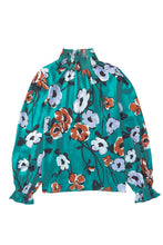 Load image into Gallery viewer, Floral Print Smocked Mock Neck Blouse