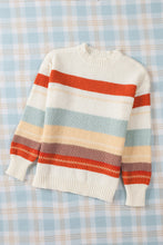 Load image into Gallery viewer, Crew Neck Drop-shoulder Striped Color Block Sweater