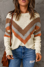 Load image into Gallery viewer, Beige Chevron Striped Drop Shoulder Sweater