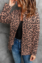 Load image into Gallery viewer, Lapel Collar Zipper Drawstring Leopard Coat