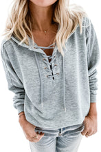 Load image into Gallery viewer, Grey Casual Solid Color Lace-up Hoodie
