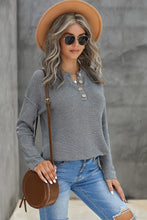 Load image into Gallery viewer, Henley Pullover Drop Shoulder Sweater with Slits