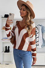 Load image into Gallery viewer, Striped Colorblock V Neck Knitted Sweater