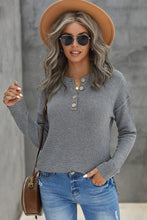 Load image into Gallery viewer, Henley Pullover Drop Shoulder Sweater with Slits