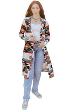 Load image into Gallery viewer, Multicolor Geometric Color Block Open Front Long Cardigan