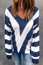 Load image into Gallery viewer, Striped Colorblock V Neck Knitted Sweater