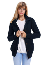 Load image into Gallery viewer, Navy Blue Long Sleeve Button-up Hooded Cardigans