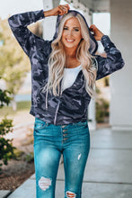 Load image into Gallery viewer, Camo Print Zip-up Hooded Coat with Pockets