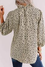 Load image into Gallery viewer, Khaki Frilled Neck 3/4 Sleeves Cheetah Blouse
