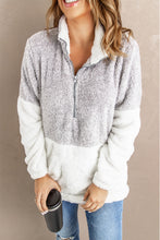 Load image into Gallery viewer, Grey White Zip Neck Oversize Fluffy Fleece Pullover