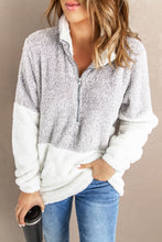 Load image into Gallery viewer, Grey White Zip Neck Oversize Fluffy Fleece Pullover