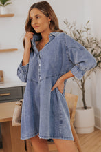 Load image into Gallery viewer, Buttoned Long Sleeve Denim Mini Dress