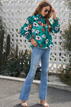 Load image into Gallery viewer, Floral Print Smocked Mock Neck Blouse