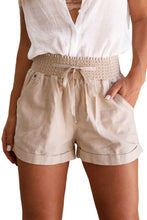Load image into Gallery viewer, Khaki Drawstring Shirred High Waist Casual Shorts