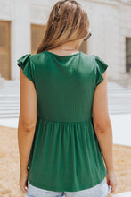 Load image into Gallery viewer, Ribbed Flounce Sleeve V Neck Babydoll Top