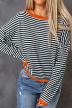 Load image into Gallery viewer, Contrast Trimmed Striped Drop Shoulder Sweater
