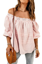 Load image into Gallery viewer, Beige Puff Sleeve Eyelet Babydoll Blouse