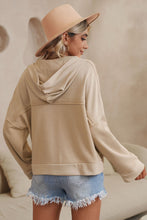 Load image into Gallery viewer, Khaki Casual Button Solid Patchwork Trim Hoodie