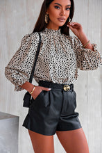 Load image into Gallery viewer, Khaki Frilled Neck 3/4 Sleeves Cheetah Blouse