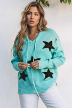 Load image into Gallery viewer, V Neck Star Pattern Hooded Sweater with Slits