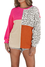 Load image into Gallery viewer, Leopard Patchwork Color Block Ribbed Long Sleeve Top