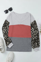 Load image into Gallery viewer, Wild Leopard Contrast Sleeve Colorblock Waffle Knit Top