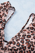 Load image into Gallery viewer, Ruffled Leopard Tankini Top and Solid Color Panty Swimwear