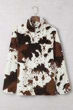 Load image into Gallery viewer, Zip Collar Cow Print Fleece Sweatshirt