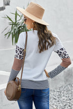 Load image into Gallery viewer, Stripes Leopard Splicing Colorblock Long Sleeve Top