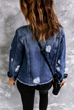 Load image into Gallery viewer, Lapel Distressed Raw Hem Buttons Denim Jacket